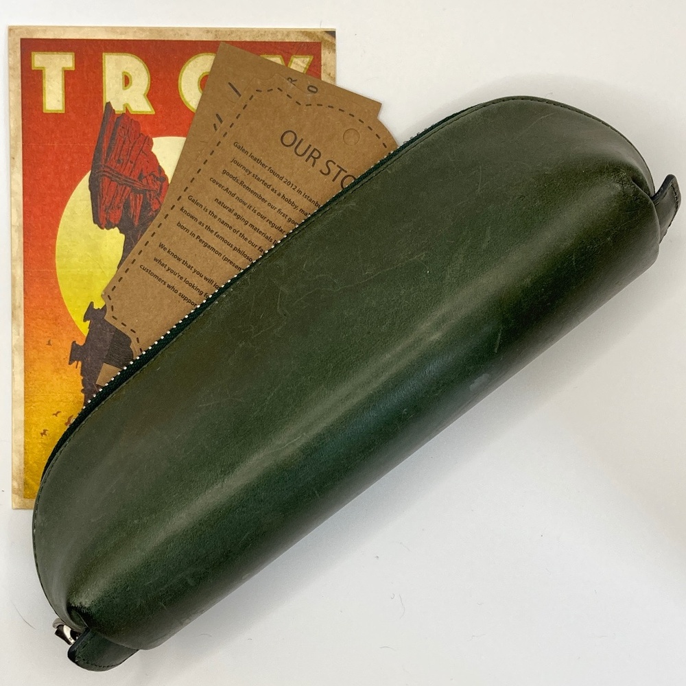 Galen Leather XLarge Zipper Pencil Case - Crazy Horse Forest Green